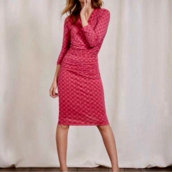 Boden Dresses & Skirts - Boden Pink V Neck Ruched Wrap Dress Midi Length Wool Blend Size US 6 Long